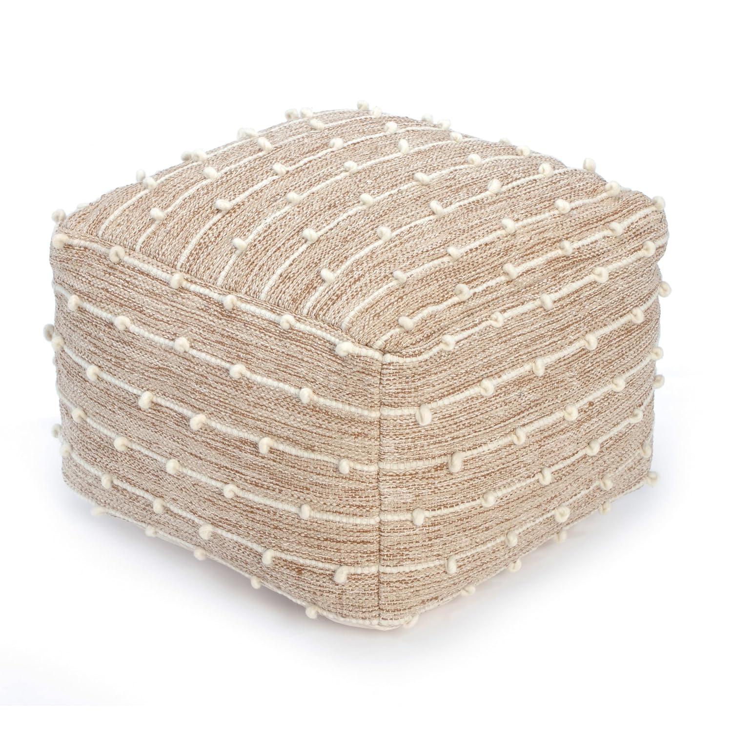 Penelope Pouf Ottoman Brown/Ivory - Anji Mountain: Cotton Blend, No Assembly, Fair Trade Certified