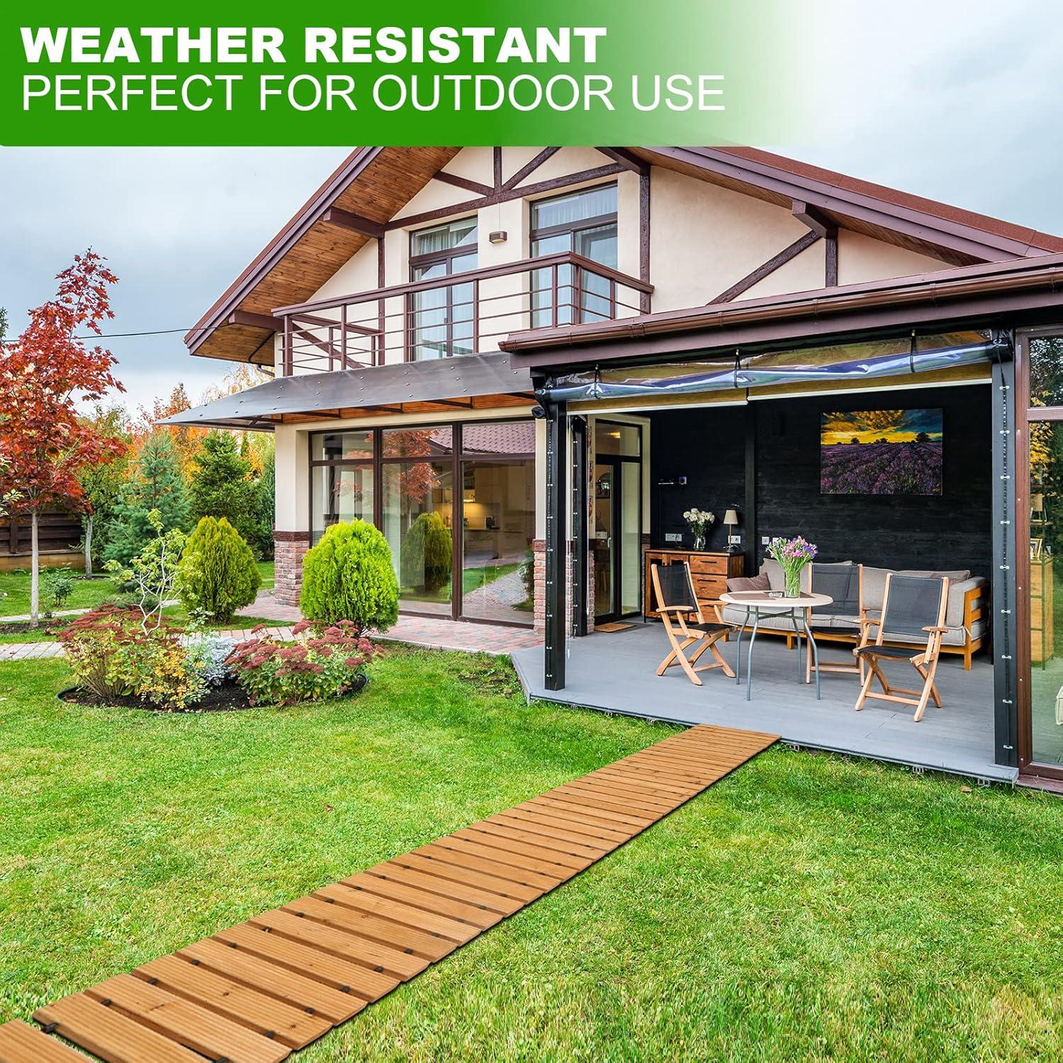 LINSHRY 12FT Wooden Garden Pathway, Outdoor Roll Out Decorative Garden Walkway, Weather-Resistant Non-Slip Hardwood Pathway for Backyard, Beach, Wedding Party Paths