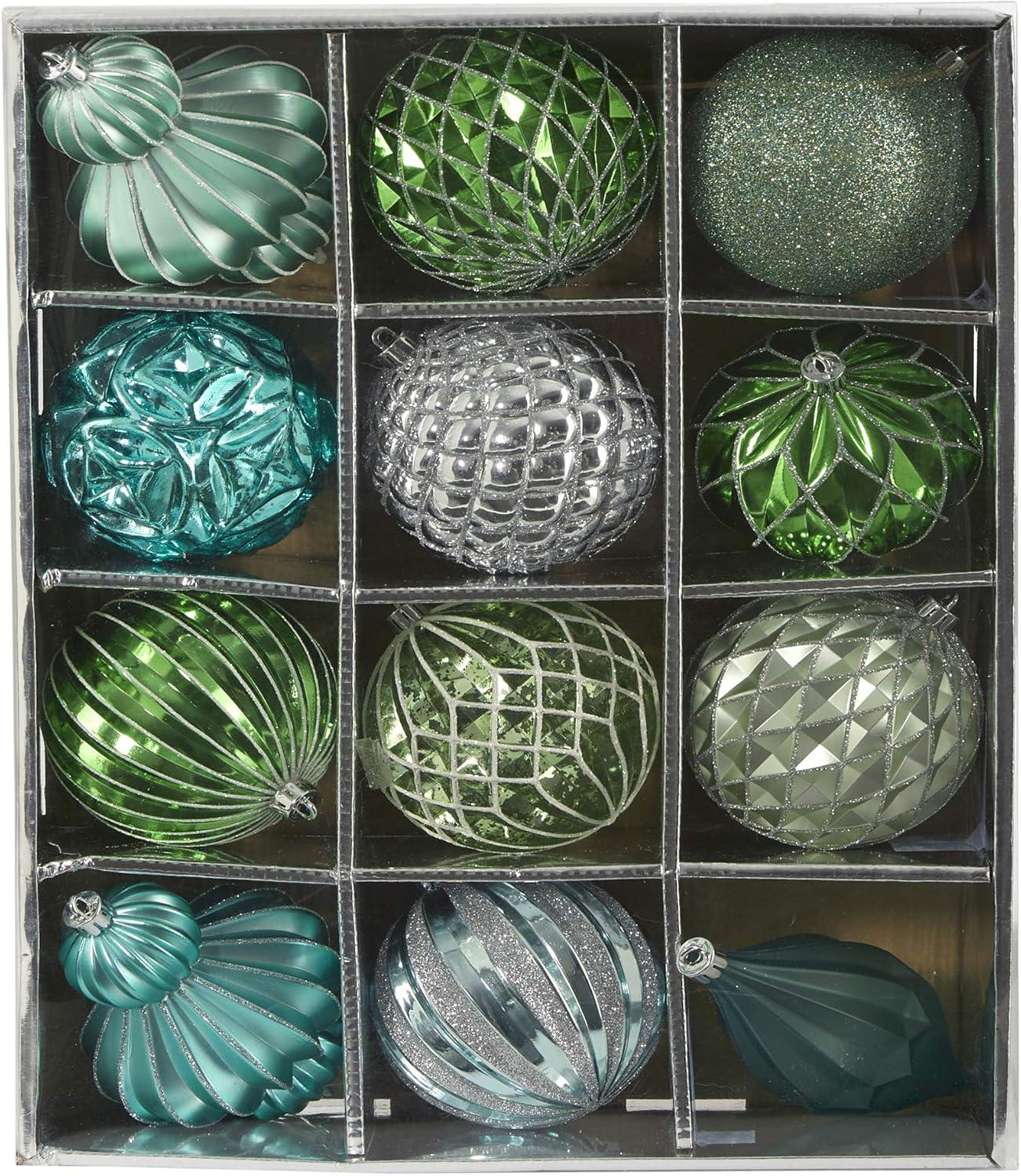 Nearly Natural Holiday Lux Shatterproof, 12 Count Christmas Tree Ornament Set