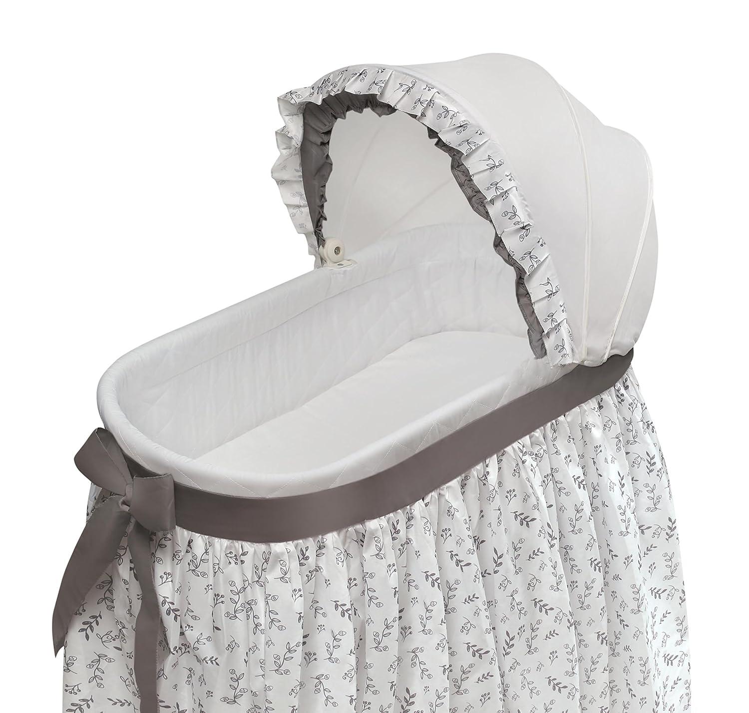 Badger Basket Wishes Oval Bassinet - Full Length Skirt - Gray/Leaf