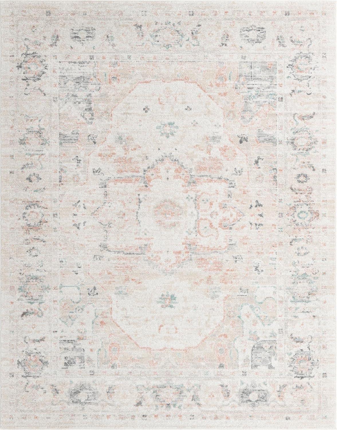 Ivory Medallion 8' x 10' Stain-Resistant Synthetic Rug