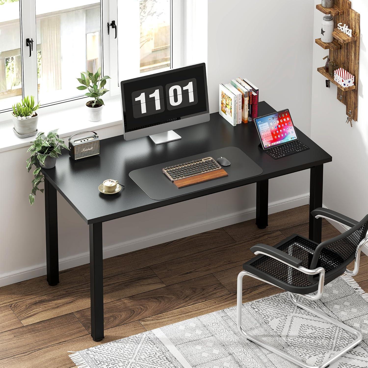 Need Computer Desk, 47 inch Home Office Desk, Modern Simple Style Home Office Gaming Desk, Basic Writing Table for Study Student, Black Metal Frame, Black