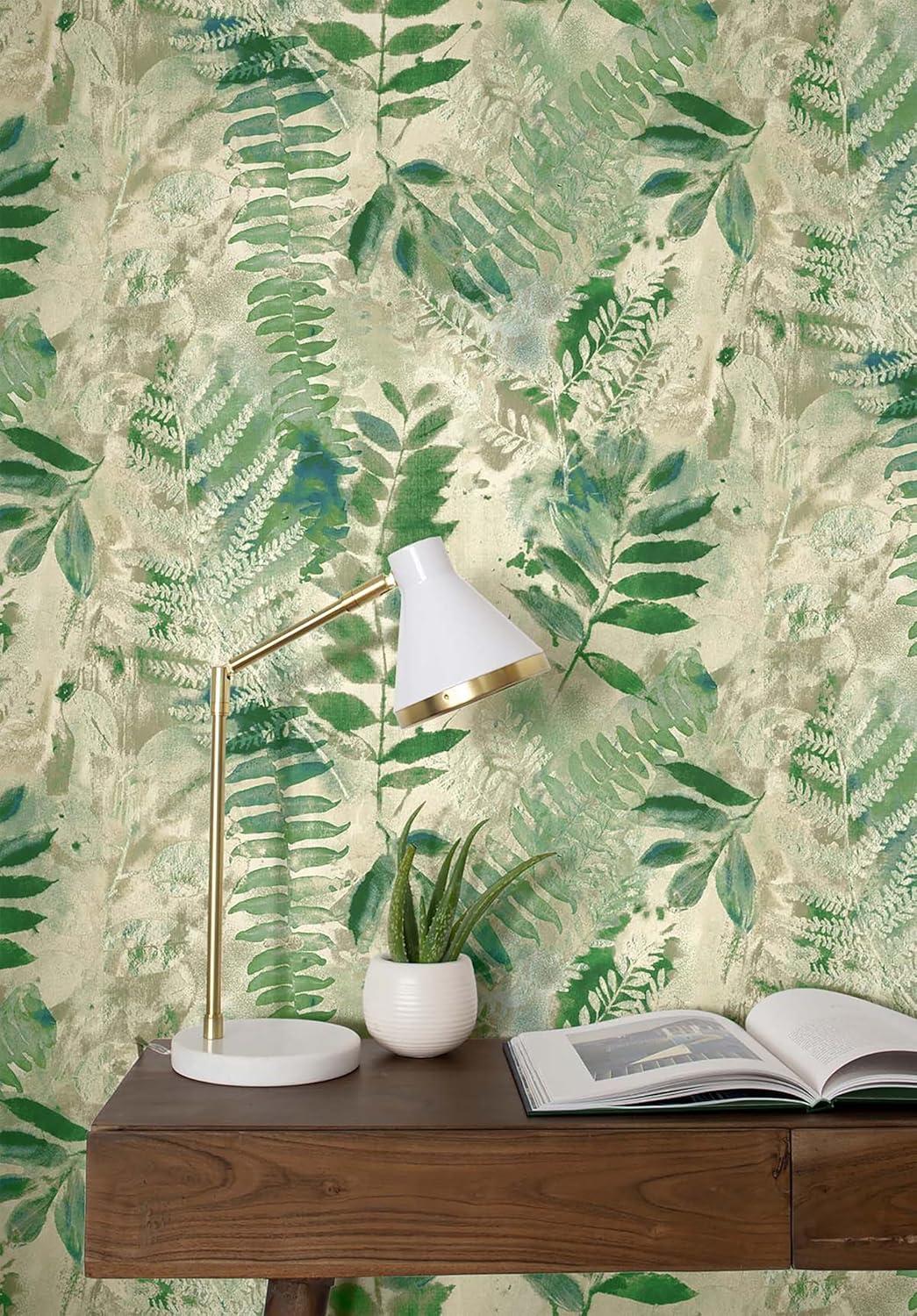 Surface Style - Peel and Stick Wallpaper, Botanical Wallpaper for Bedroom, Powder Room, Kitchen, Self Adhesive, Vinyl, 30.75 Sq Ft Coverage (Fern Memory Collection, Clover)