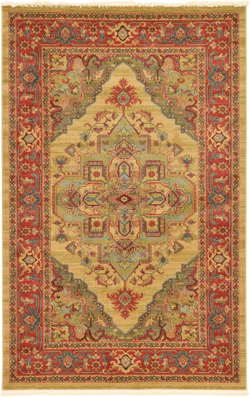 Sahand Persian-European Blend Area Rug - Tan & Light Blue, 5'1" x 8'