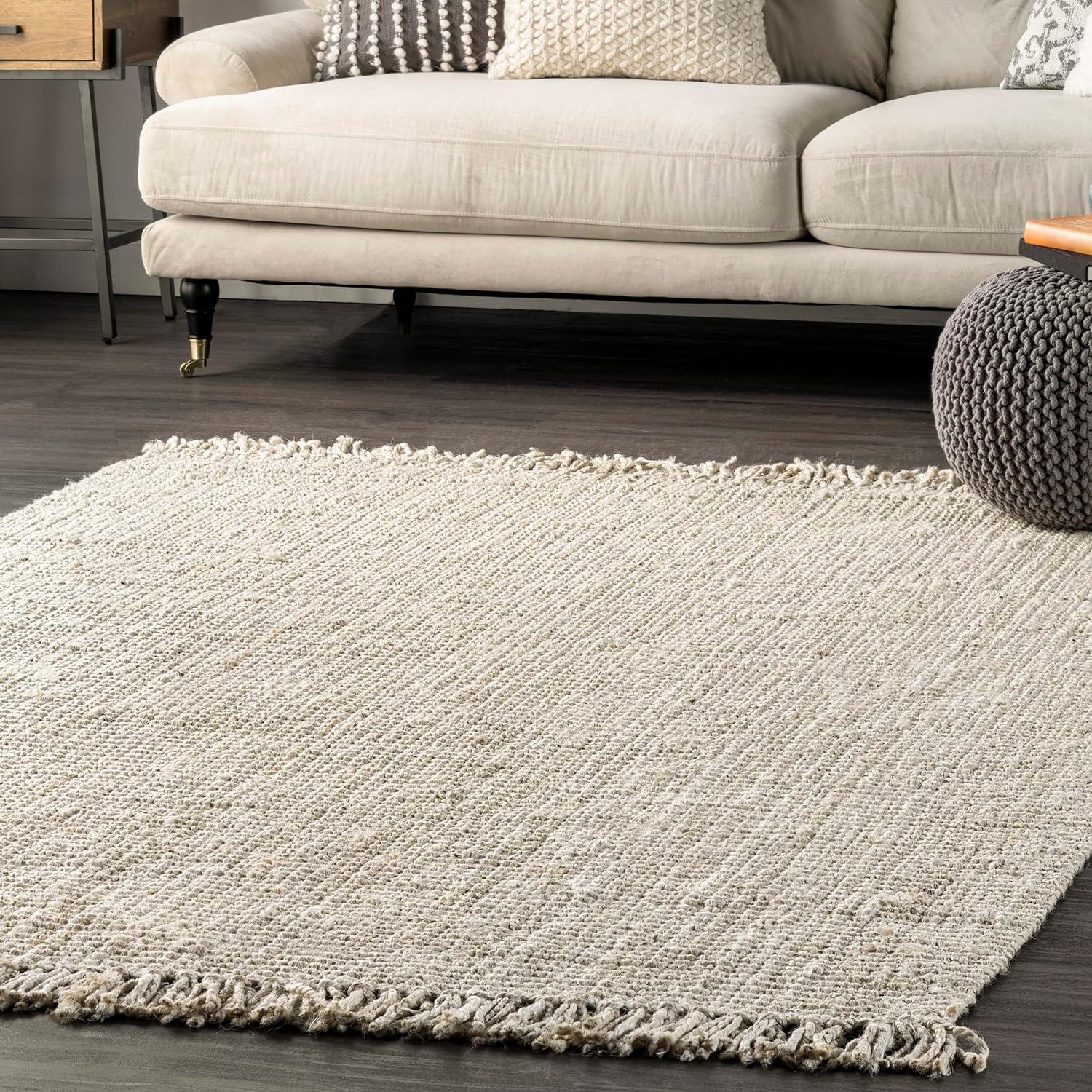 nuLOOM Daniela Chunky Jute Off-White 7' 6" x 9' 6" Farmhouse Area Rug