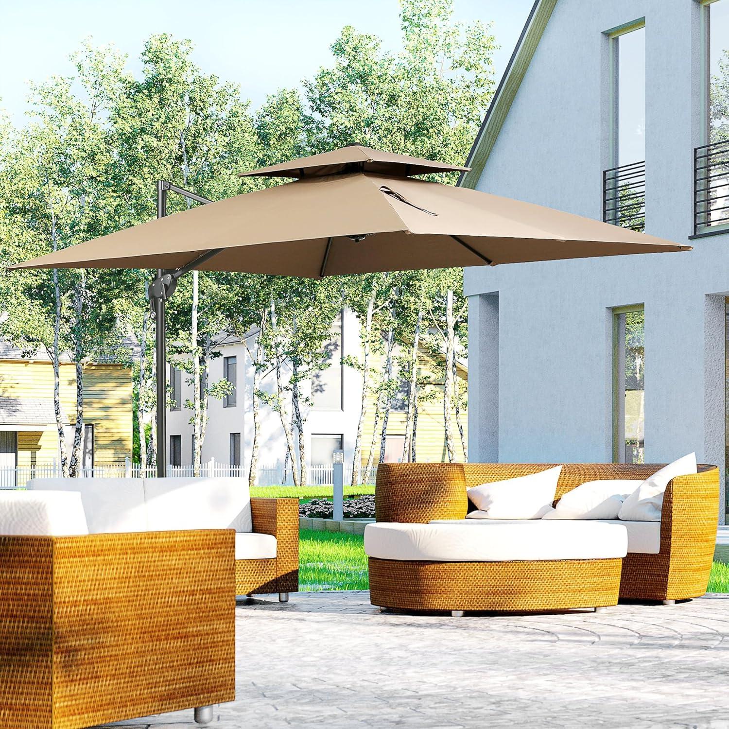 Latte 10ft Cantilever Patio Umbrella with Metal Pole and Base