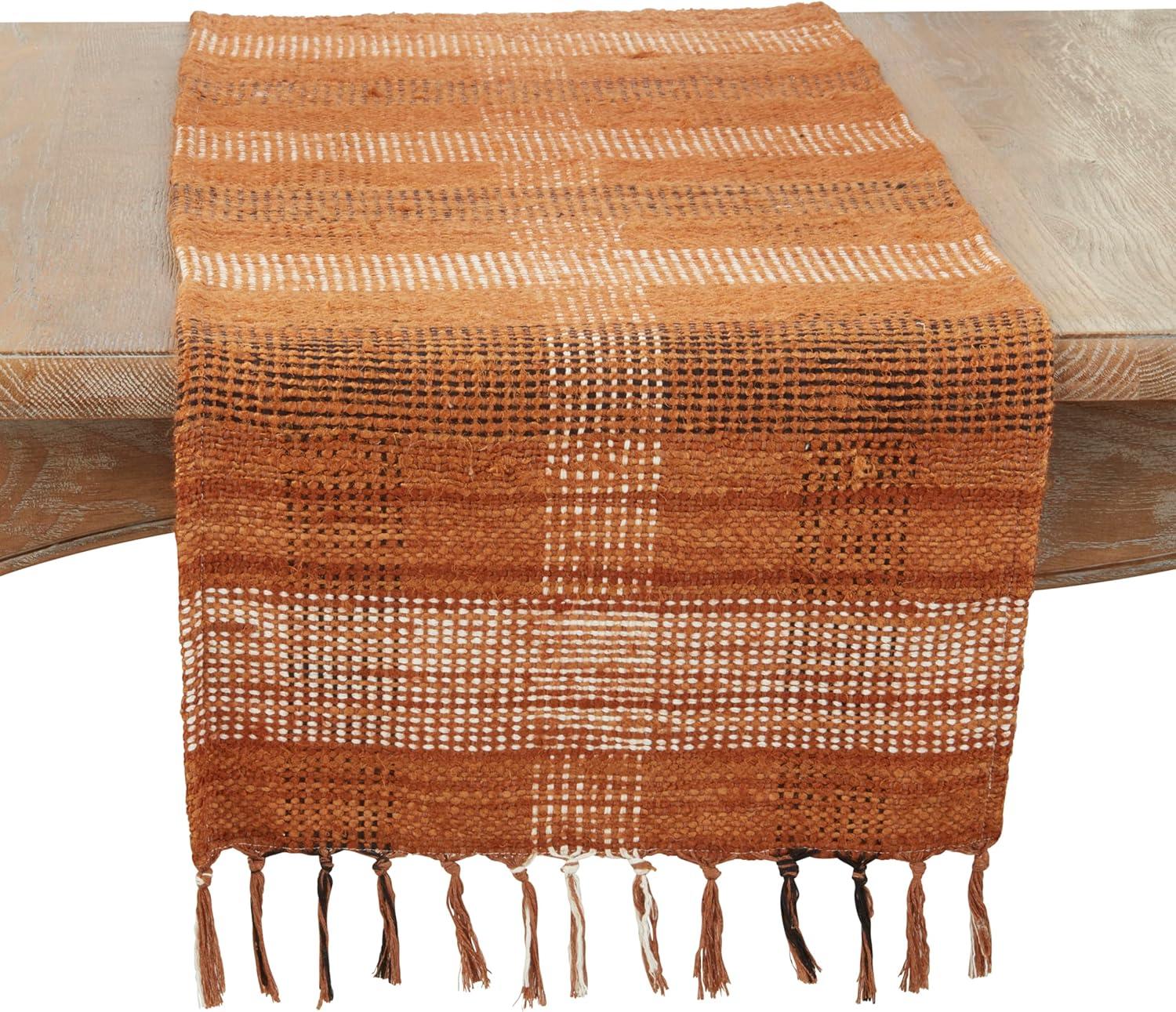 Saro Lifestyle Vintage Rustic Plaid Table Runner, Orange, 16"x72"