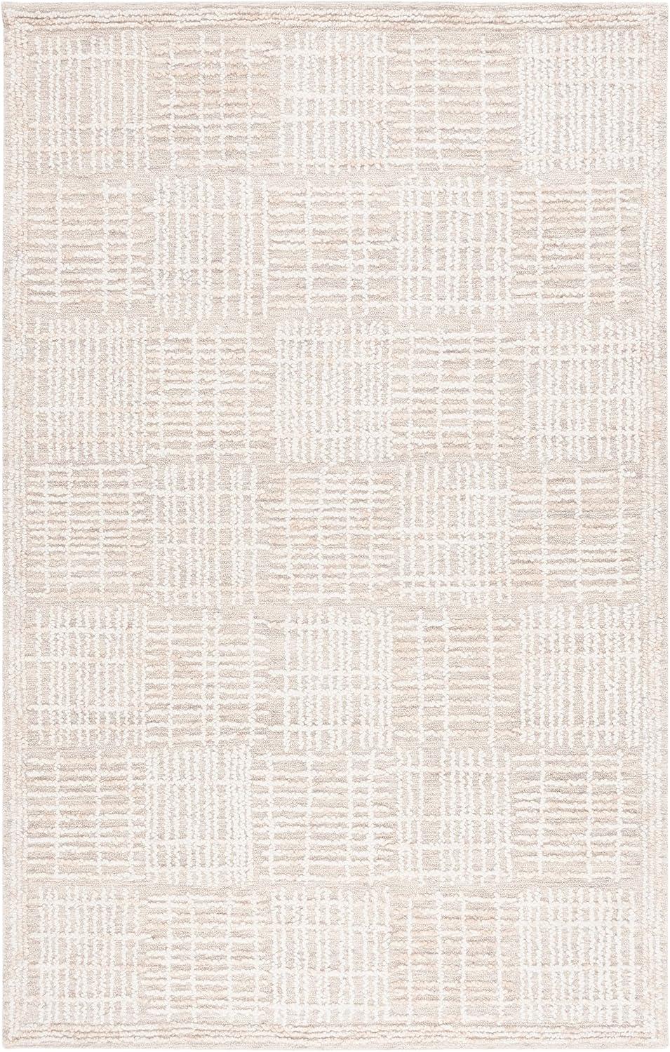 Ivory Abstract Handmade Wool Tufted Rectangular Rug, 5' x 8'