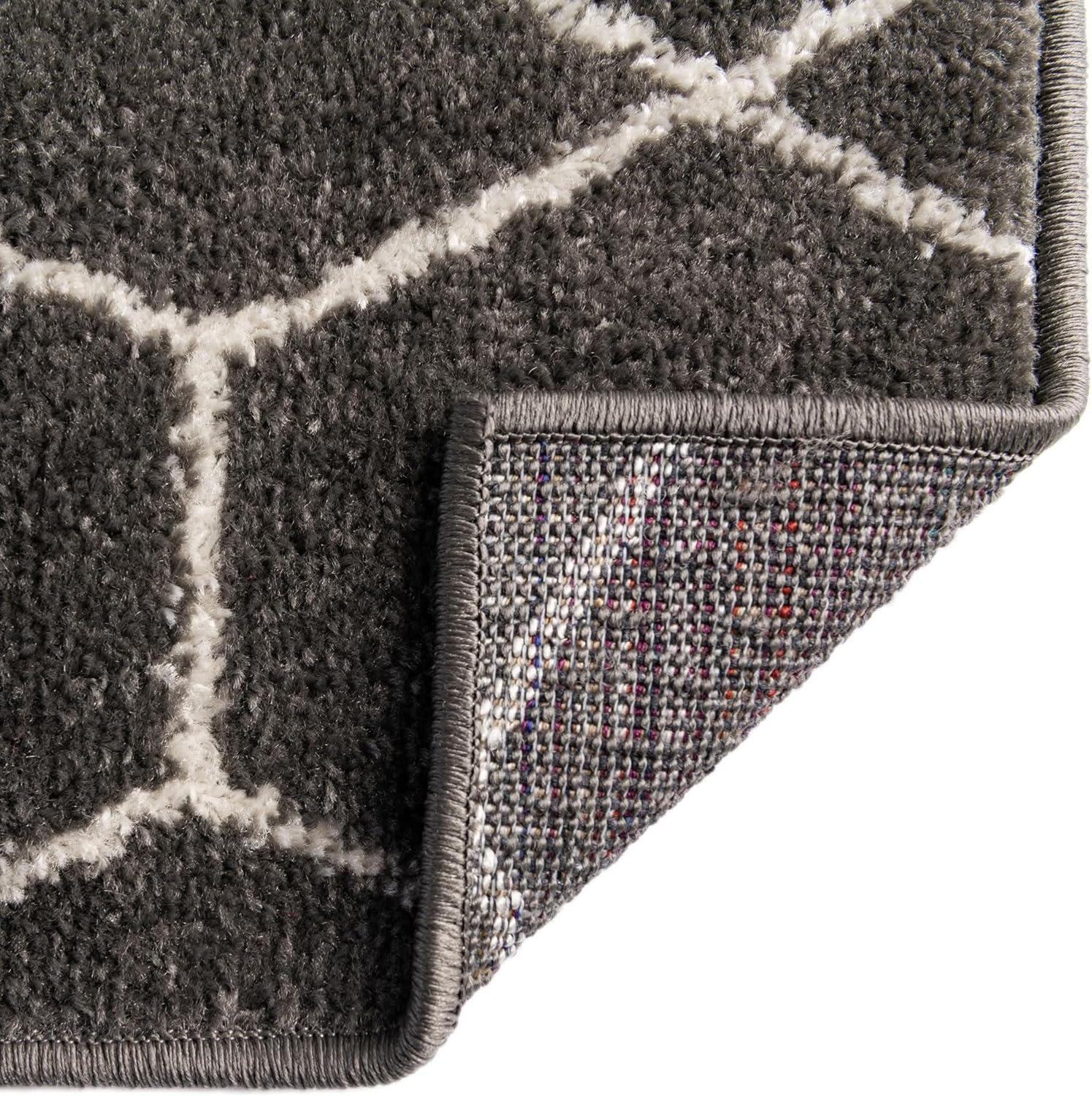 Dark Gray & Ivory Trellis 4' Square Synthetic Area Rug