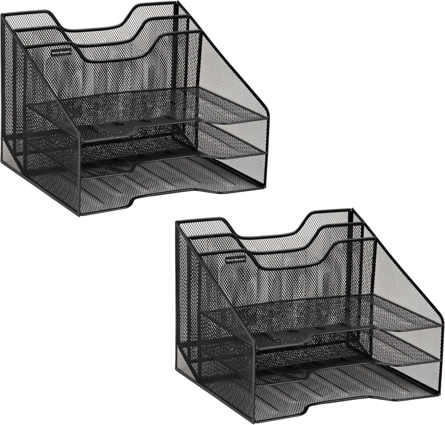 Black Metal Mesh 5-Compartment Stackable Letter Tray Organizer, 2-Pack