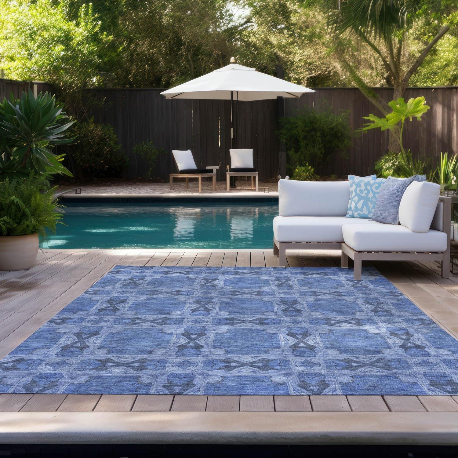 Denim Blue Flat Woven Synthetic 5' x 7'6" Area Rug