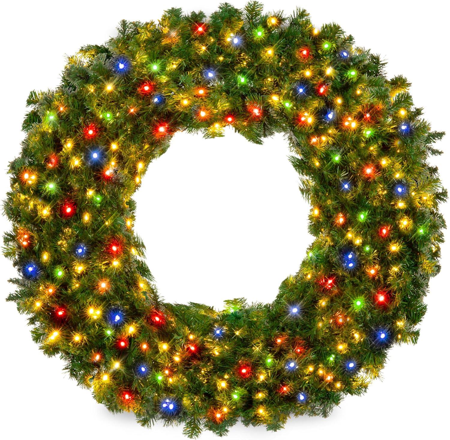 36-Inch Multicolor LED Pre-Lit Artificial Fir Christmas Wreath