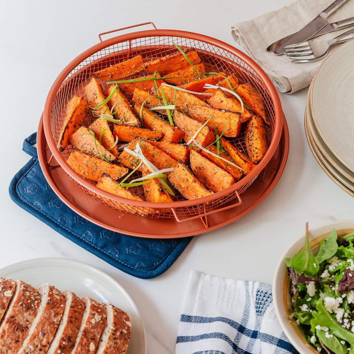 Chef Pomodoro Copper Crisper Tray for Oven, 2-Piece Set (Round- Large)