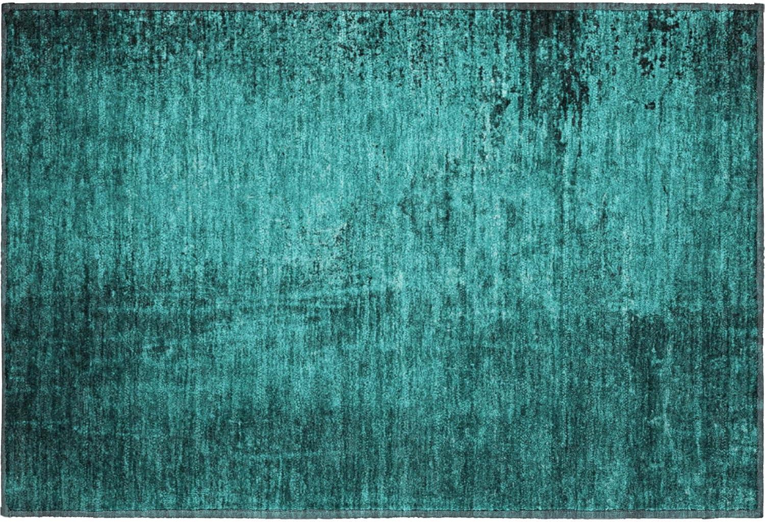 Teal Rectangular Washable Synthetic Rug, 30" x 20"