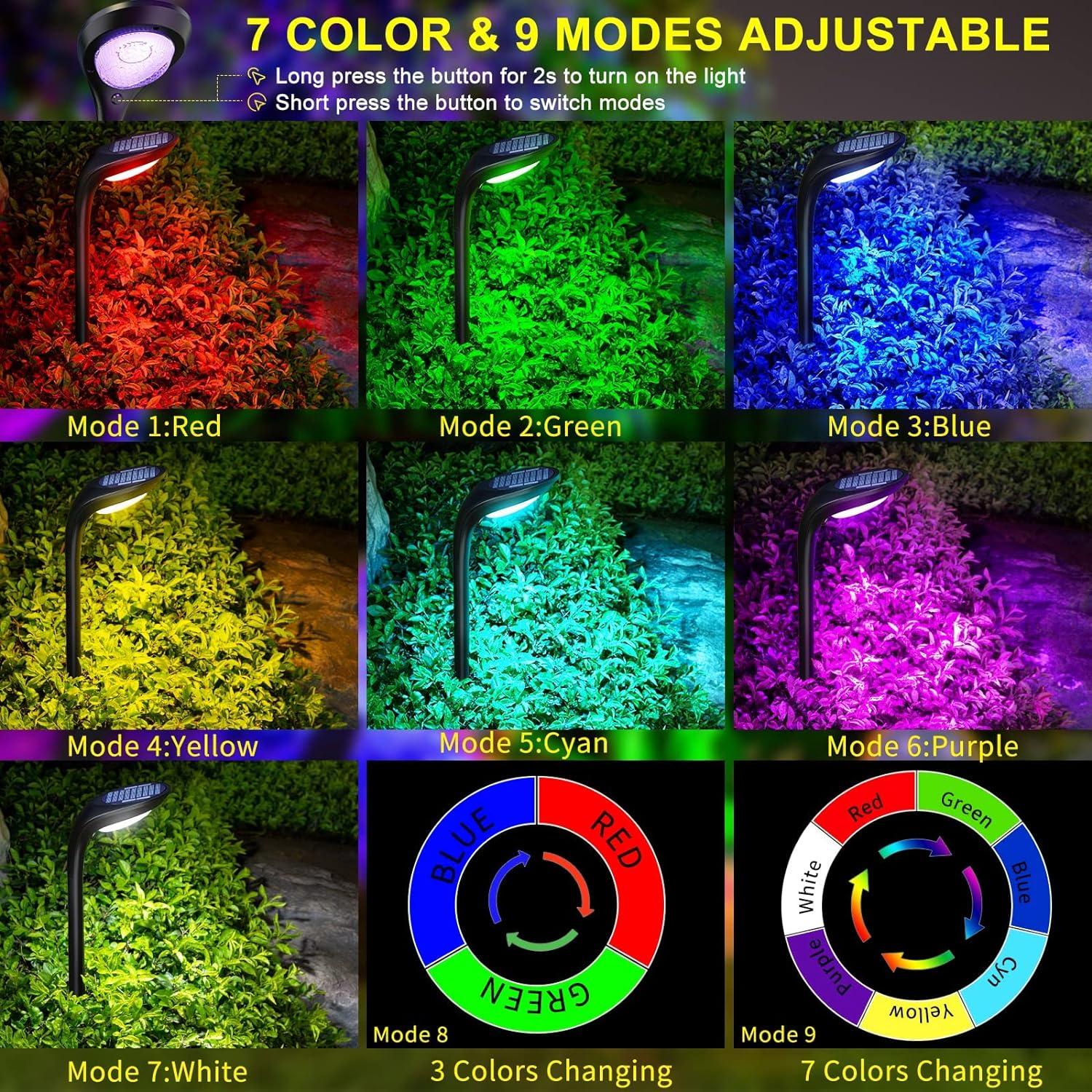 Color Changing LED Solar Pathway Lights with Dusk to Dawn Sensor, 4 Pack