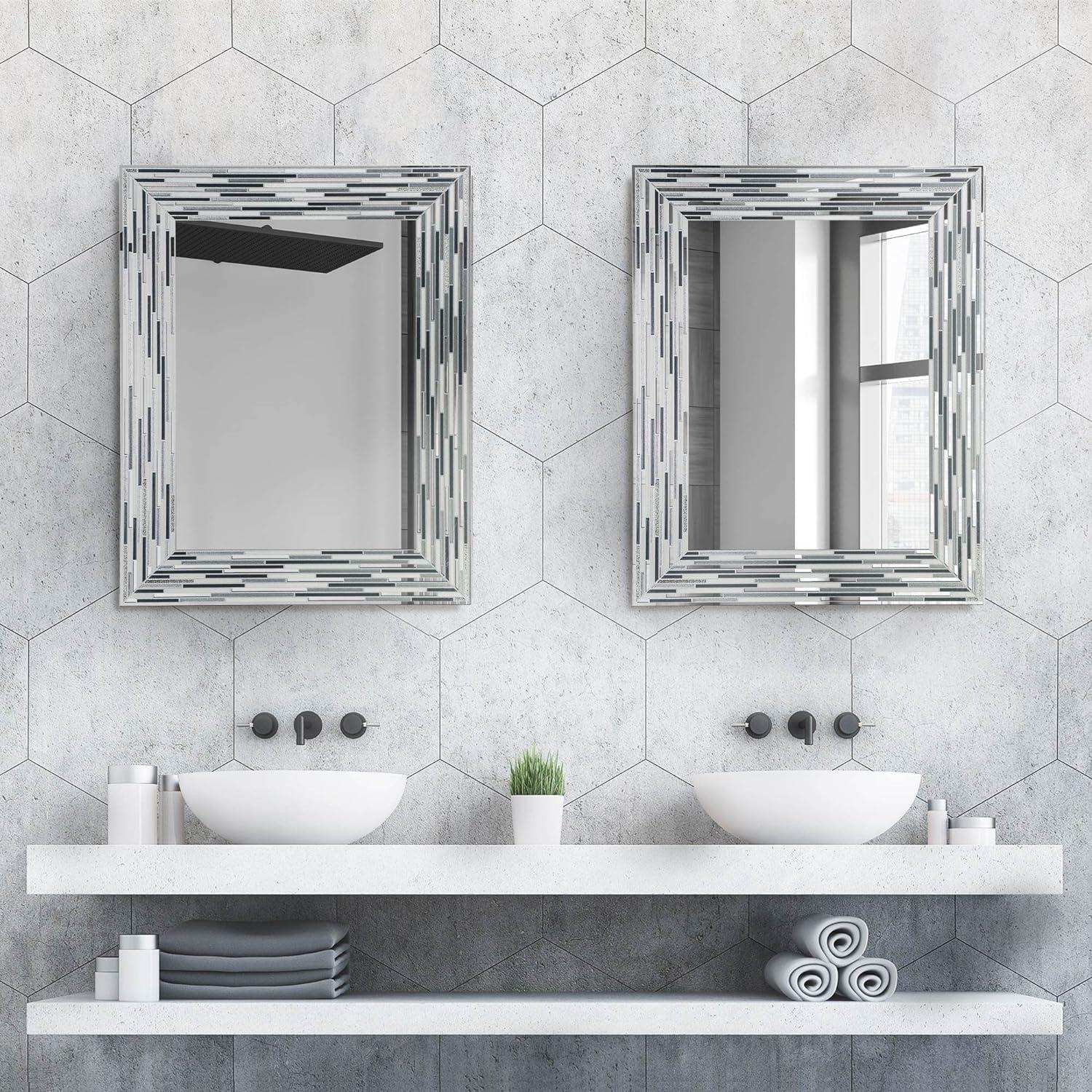 Elegance Reeded Charcoal Mosaic 24" x 30" Frameless Vanity Mirror