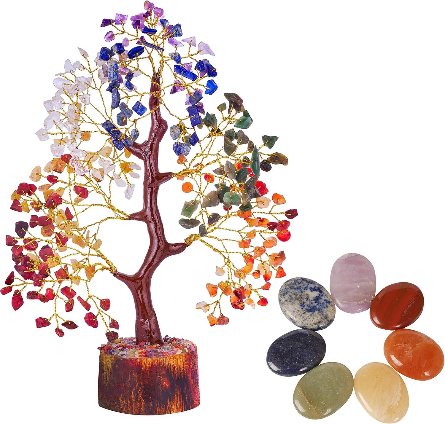 Multicolor Crystal Chakra Tree with Golden Wire