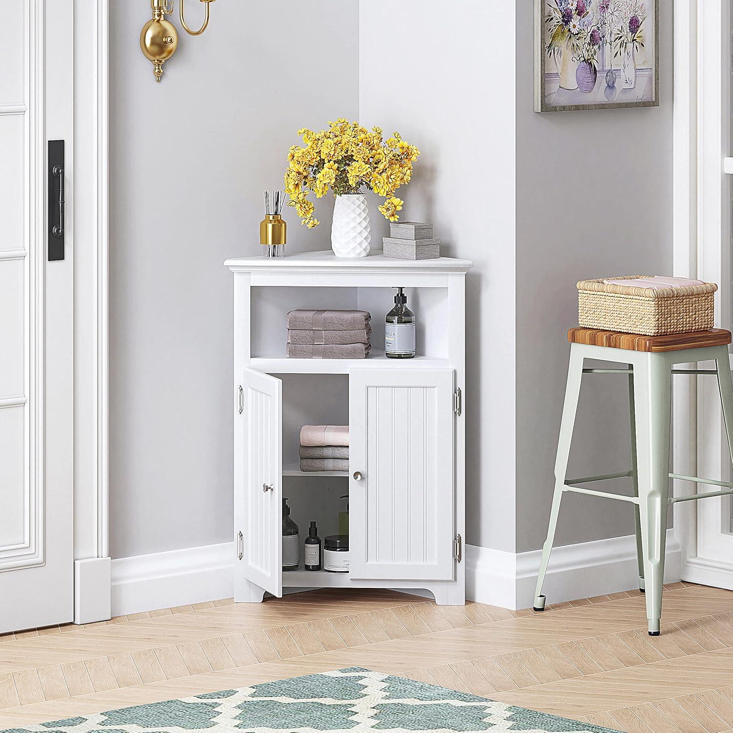 White MDF Lockable Corner Cabinet with Adjustable Shelving