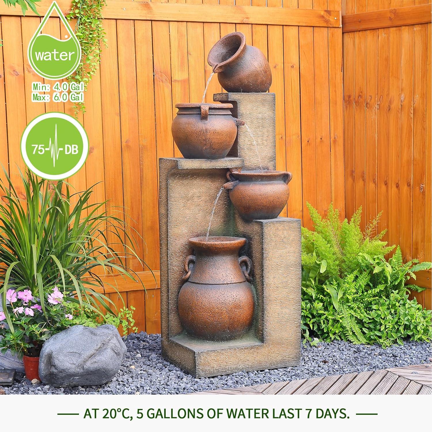 Dakota Fields 53 Inches 4 Tiered Floor Standing Outdoor Water Fountains and Waterfalls for Garden