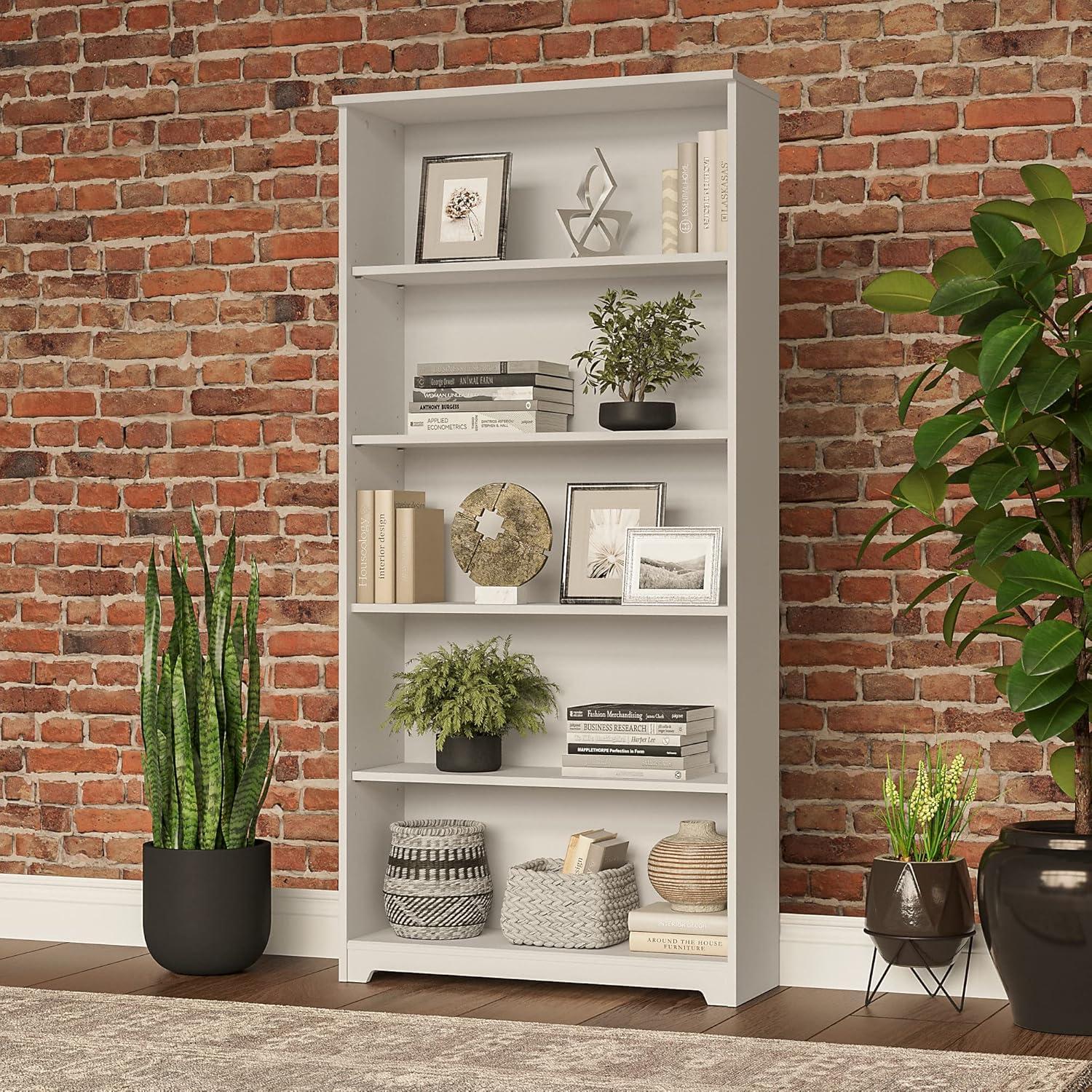 Cabot Tall 5-Shelf Adjustable White Bookcase Organizer