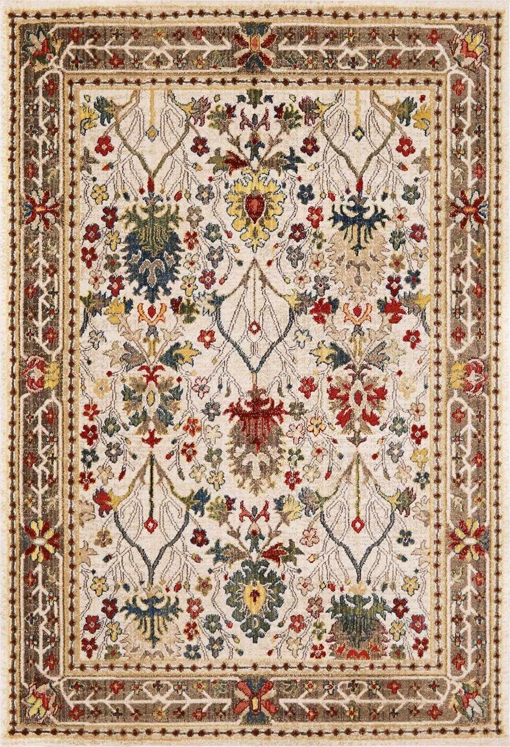 BoutiqueRugs Neola Traditional Floral Bordered Area Rug - Oriental Damask Patterned Rug for Living Room, Bedroom, Dining Room - Green, Sage, Rust, White - 2'6" x 7'10" (2x7 Runner Rug)