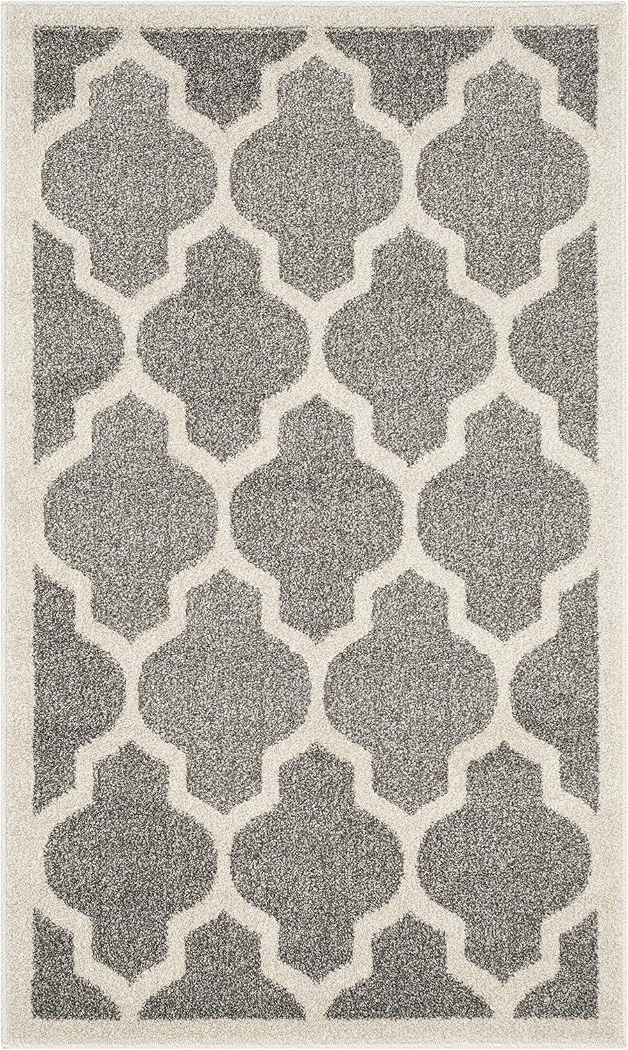 Dark Grey and Beige Geometric Synthetic Reversible Area Rug