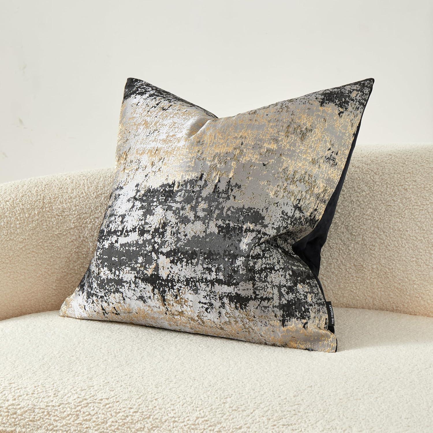 Throw Pillow Covers Luxury Black Throw Pillow Cover Modern Gold Decorative Pillowcase for Couch Sofa Living Room Bedroom Car 18x18 inch