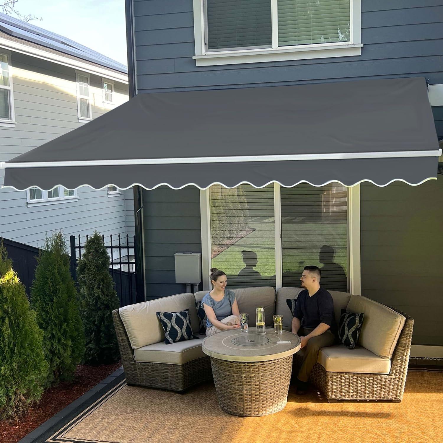 Motorized Retractable White Frame Patio Awning