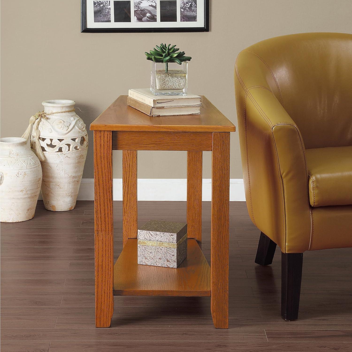 Homelegance Elwell Wood Modern Living Room Wedged Chairside Side Table, Oak