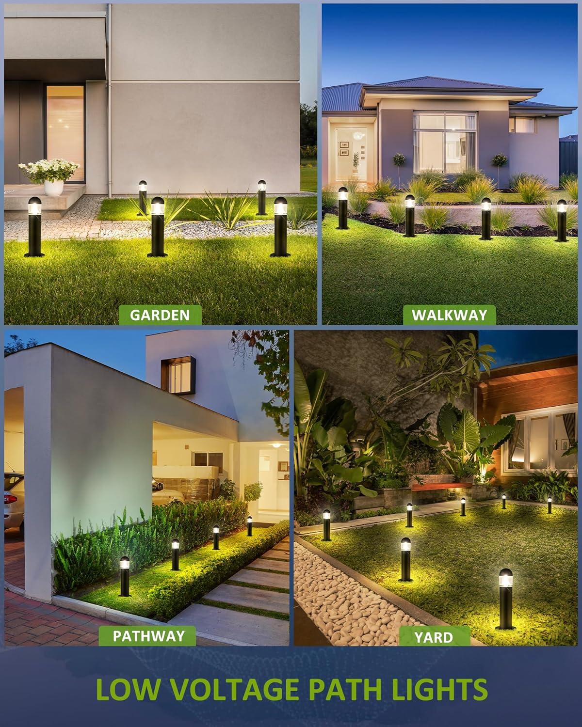 6 Pack Low Voltage Landscape Pathway Lights, 12V LED Bollard Light IP67 Waterproof, Outdoor Driveway Walkway Wired Lights (Included Connector) - Yard Garden Lawn, 2700K Warm White