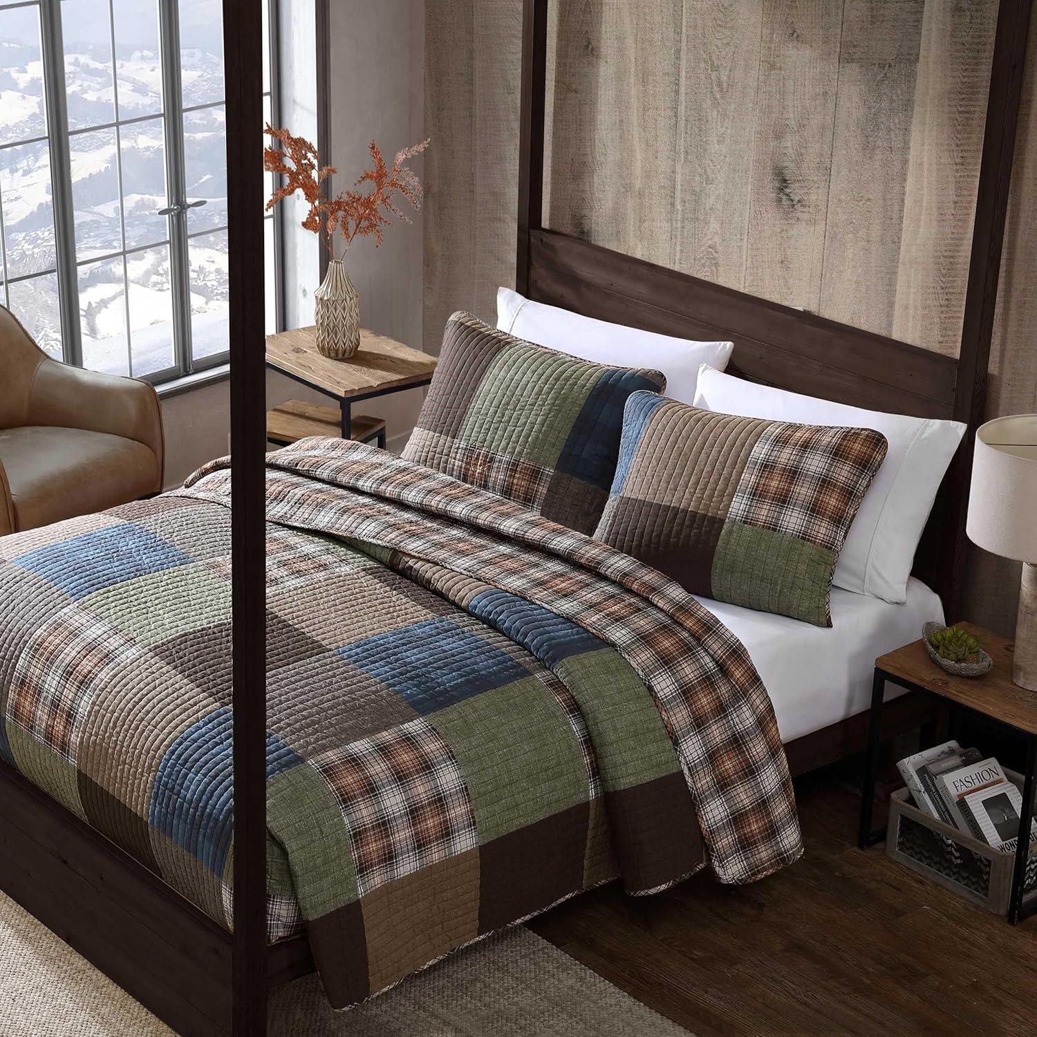 Eddie Bauer Fern Garden Eddie Bauer Classic Patchwork Cotton Reversible Green Quilt Set