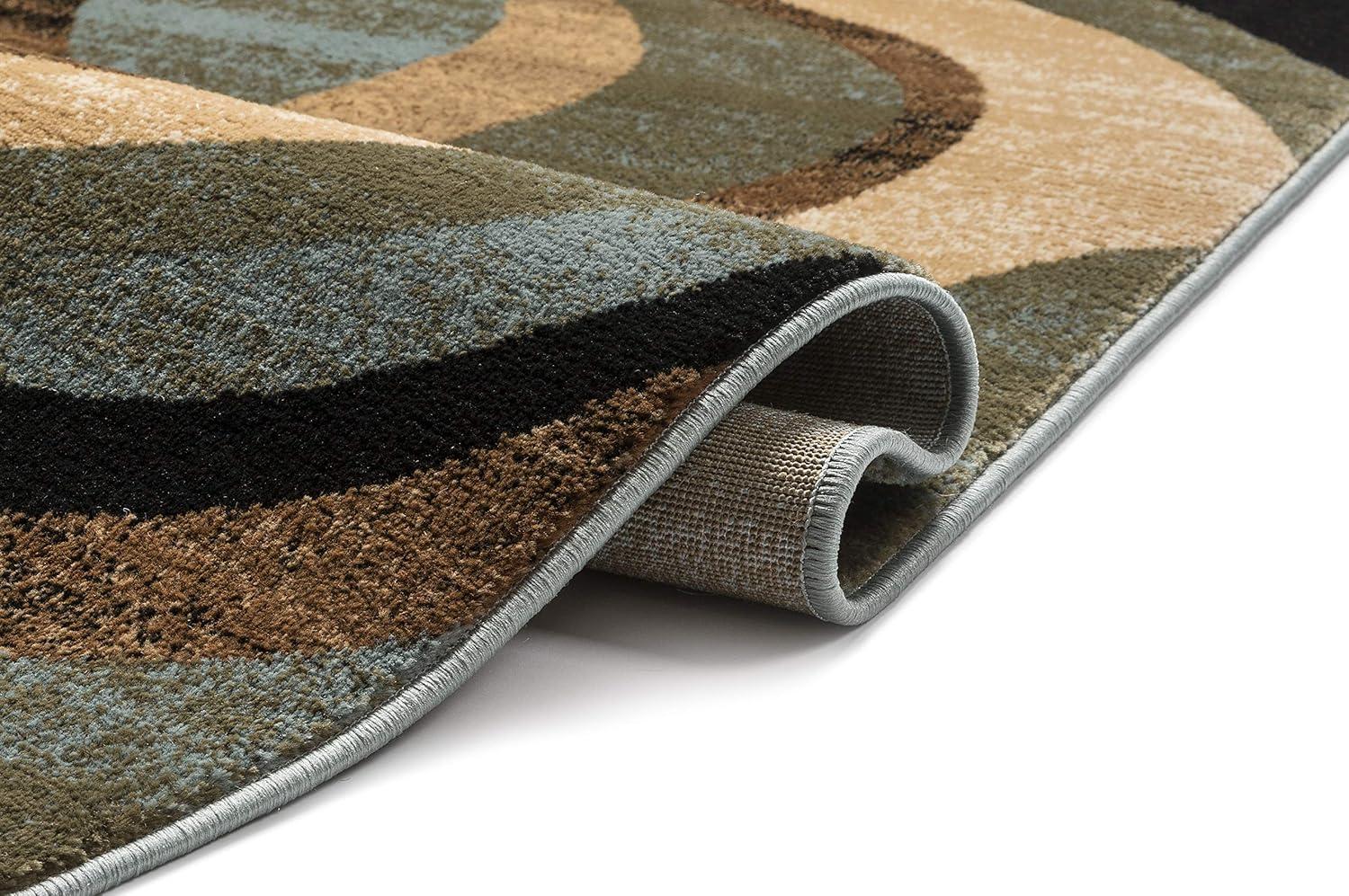 Well Woven Hudson Waves Geometric Modern Casual Abstract Contemporary Natural Lines Soft 5'3" Round Multi Blue Area Rug