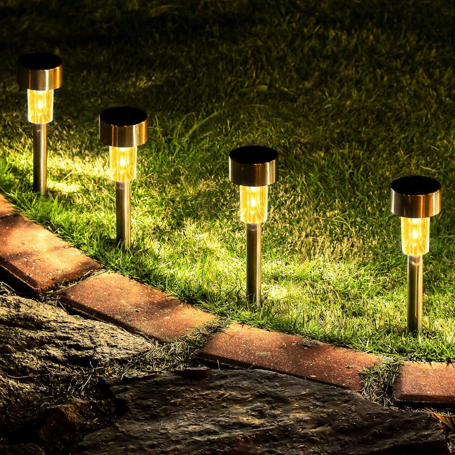 GIGALUMI 16 Pack Solar Pathway Lights Outdoor, LED Light Landscape Lights (Stainless Steel)