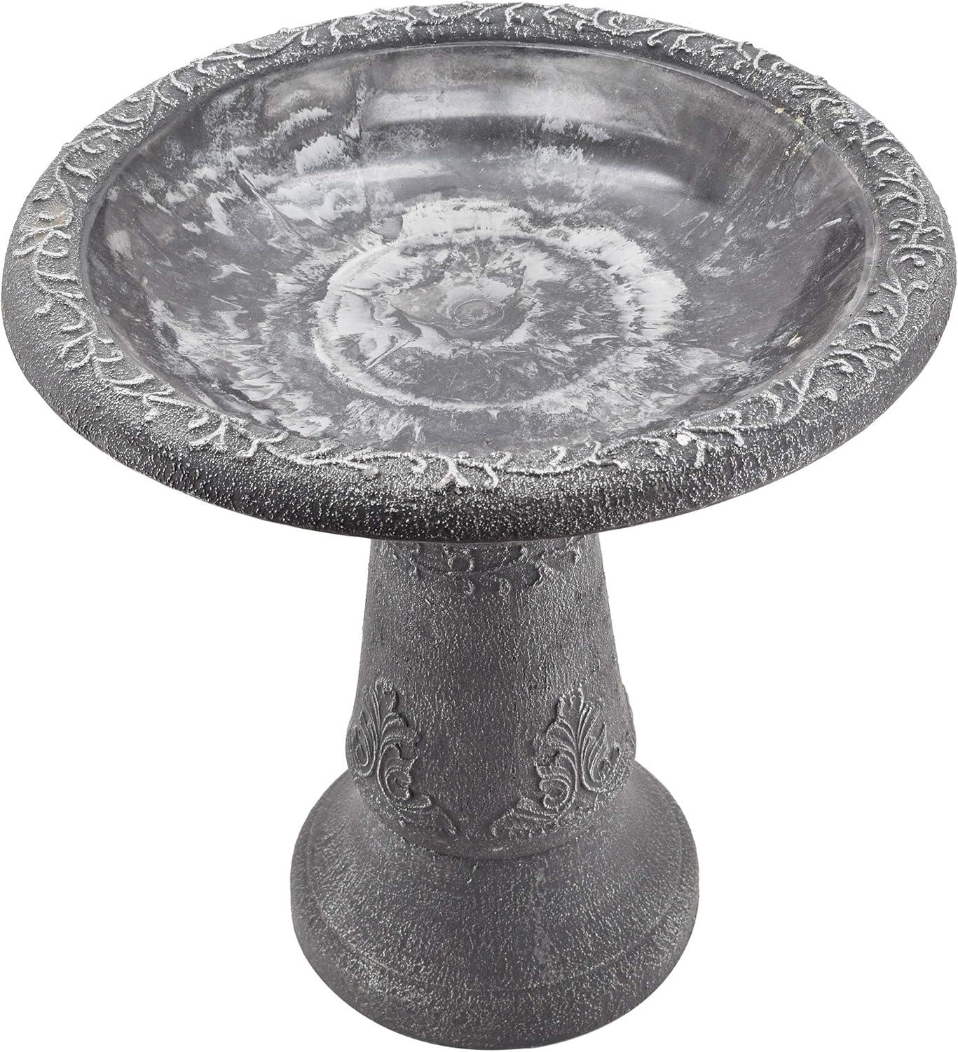 Arcadia Garden Fiberclay Birdbath with Ornate Floral Design