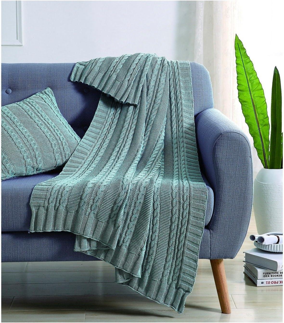 50"x70" Home Dublin Cable Knit Throw Blanket Blue - VCNY: Contemporary Cotton, Machine Washable, Cozy All Ages