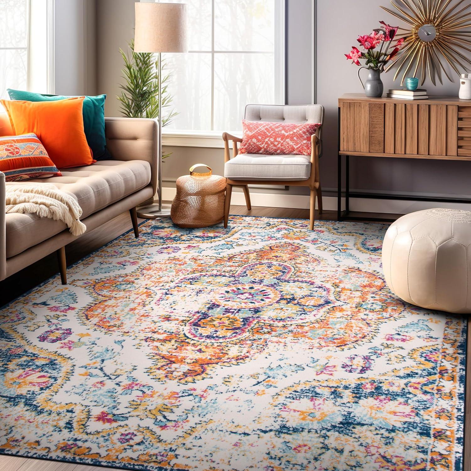 Multi-Color Synthetic Bohemian Distressed 9' x 12' Area Rug