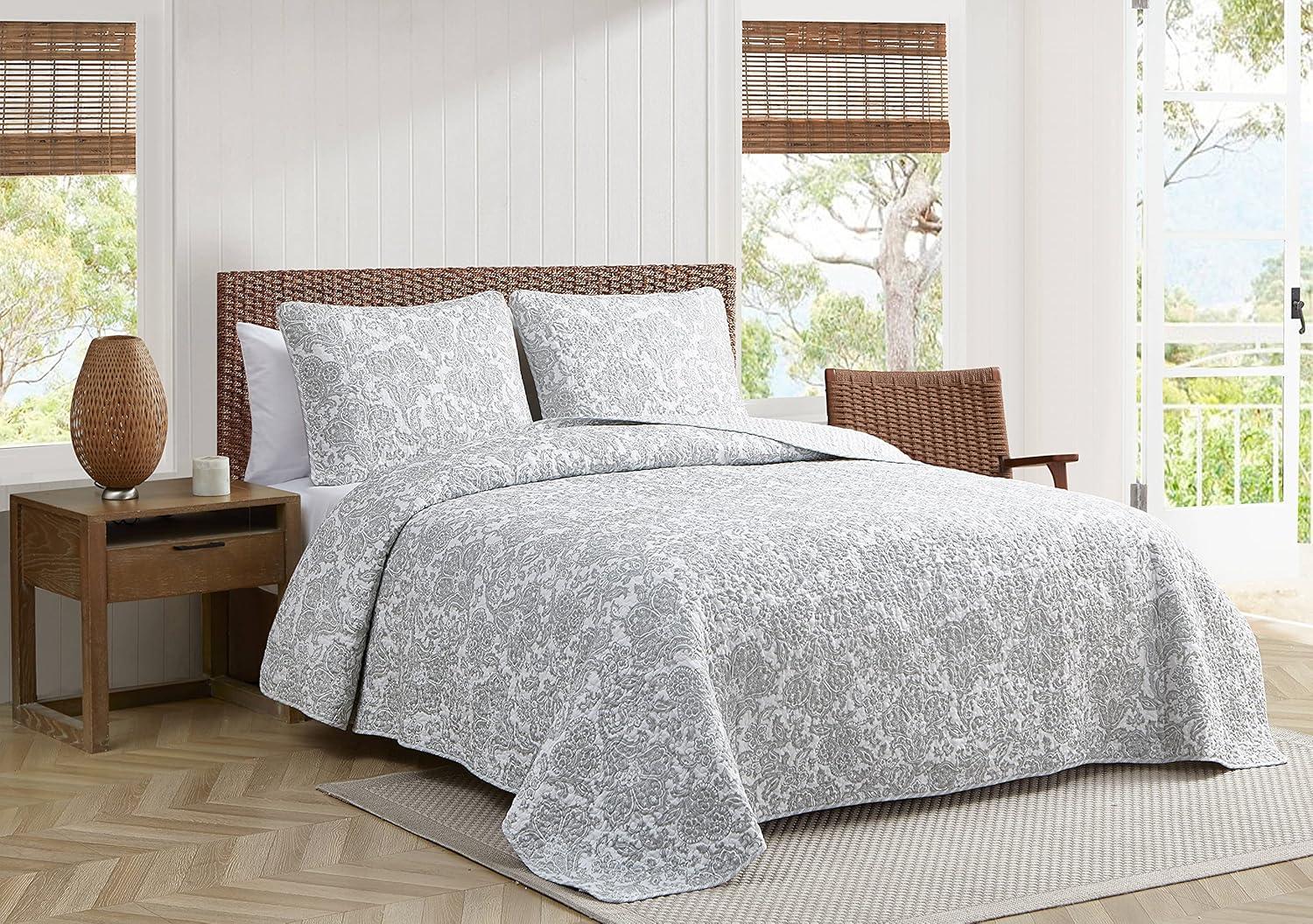 Tommy Bahama Island Memory Grey Cotton Reversible Quilt Set