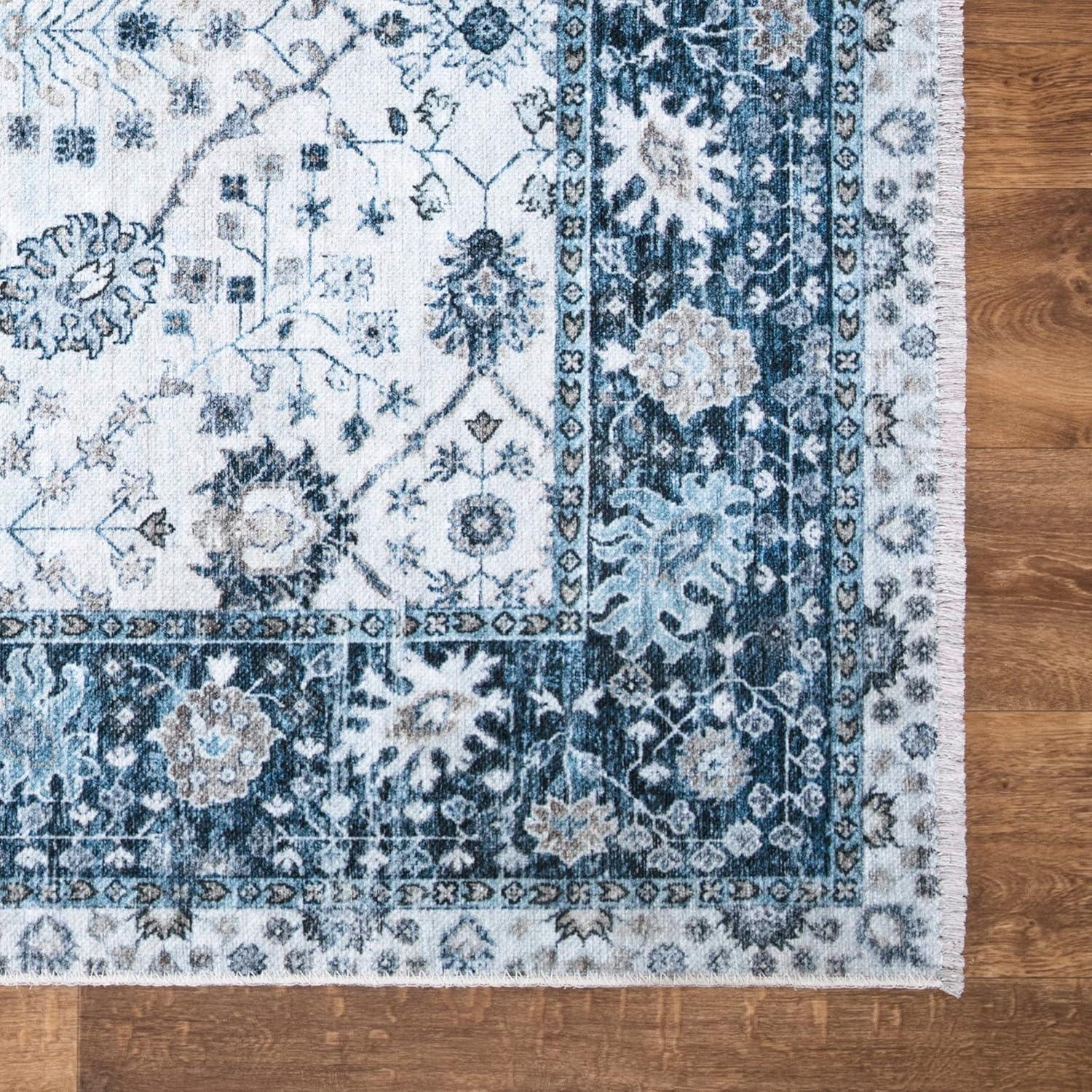 Haperlare Area Rugs 8 x 10 for Living Room Large Boho Border Rug Washable Rug Bedroom Rug Floral Rug Distressed Vintage Carpet, Blue