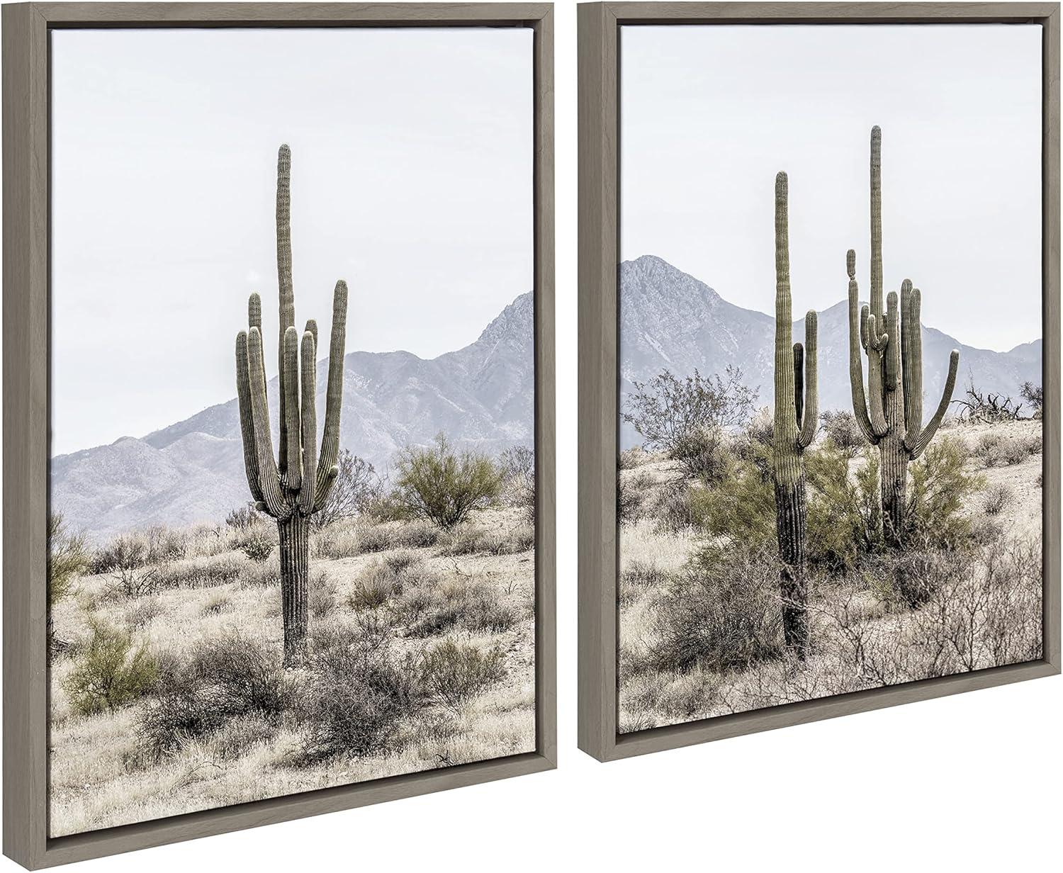 Sylvie Tall Saguaro Cacti Desert Mountain 18 in x 24 in Framed Photography Canvas Art Prints, by Kate and Laurel Set of 2