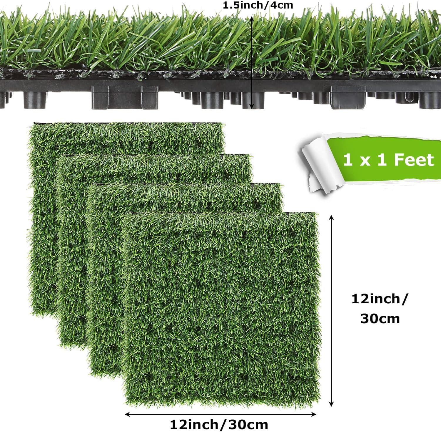 9 Pack 12" × 12" Artificial Grass Tiles - Self-Draining, Interlocking, and Easy to Install - Perfect for Patios, Balconies, Dogs, Pets, and Kids