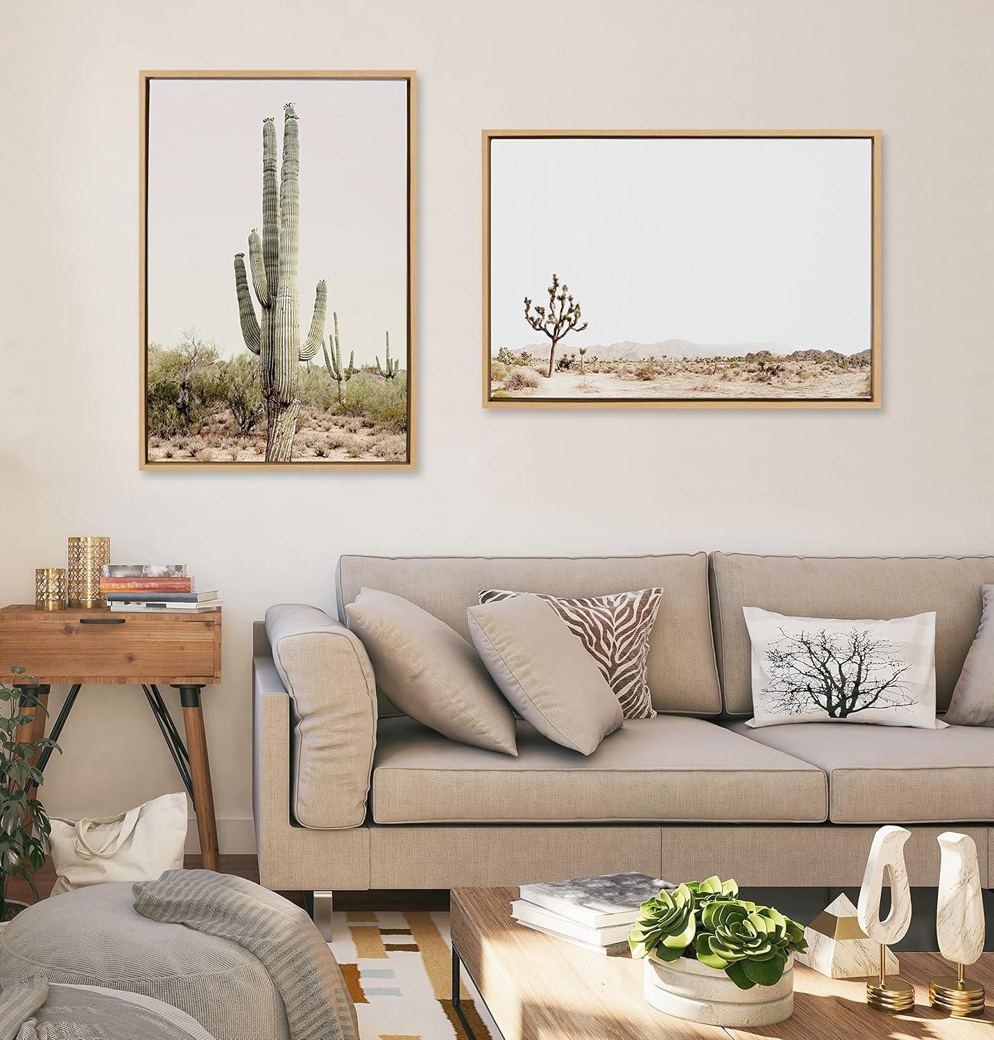 Kate and Laurel Sylvie Lone Joshua Tree Framed Canvas by Amy Peterson Art Studio, 23x33, Natural