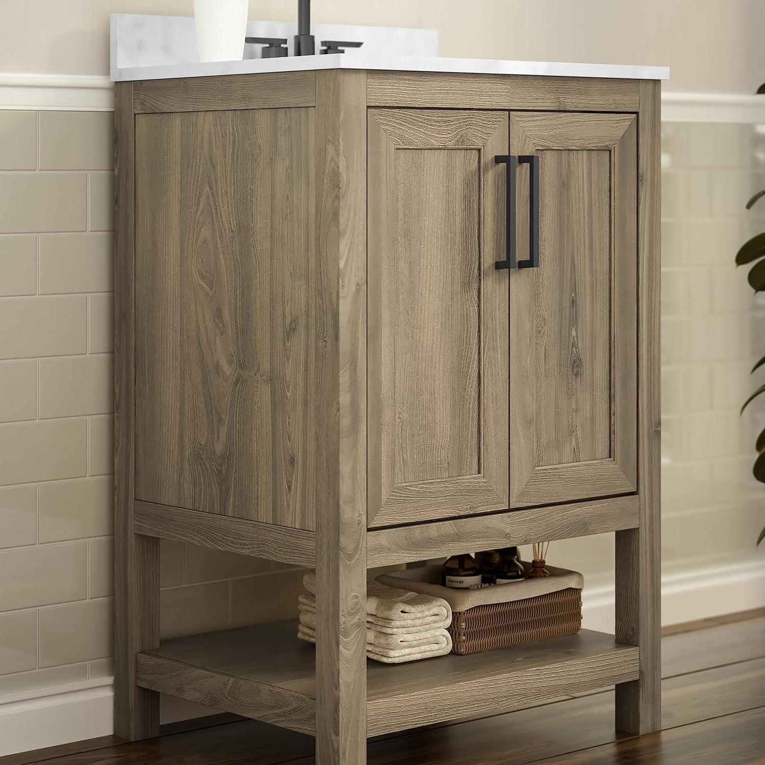 Flash Furniture 24 Inch Bathroom Vanity with Undermount Sink and Open Storage Shelf in Brown