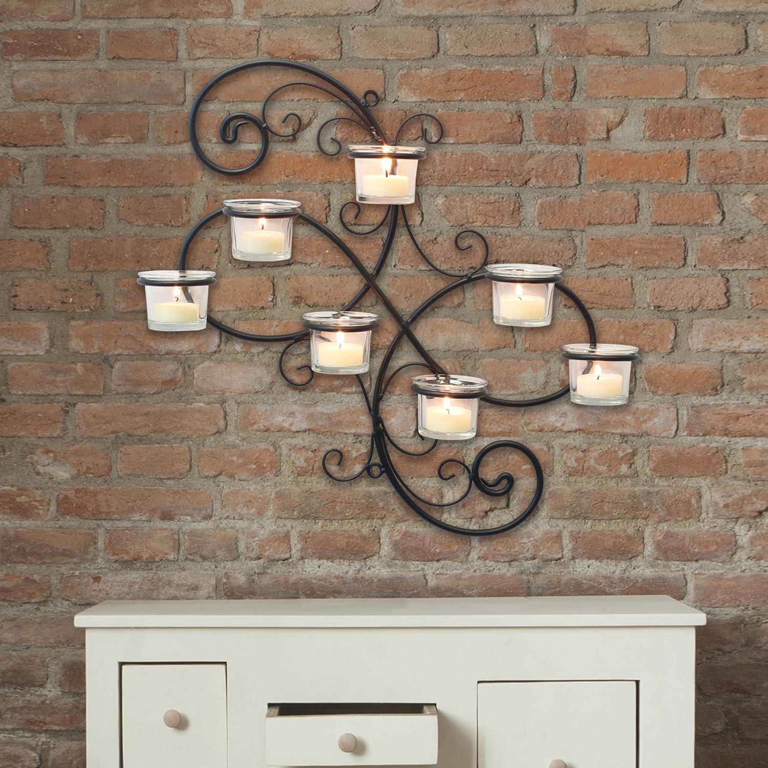 Modern Decorative Ivy Tea Light Candle Holder - Stonebriar Collection: Elegant Wall Sconce, 7 Glass Hurricanes