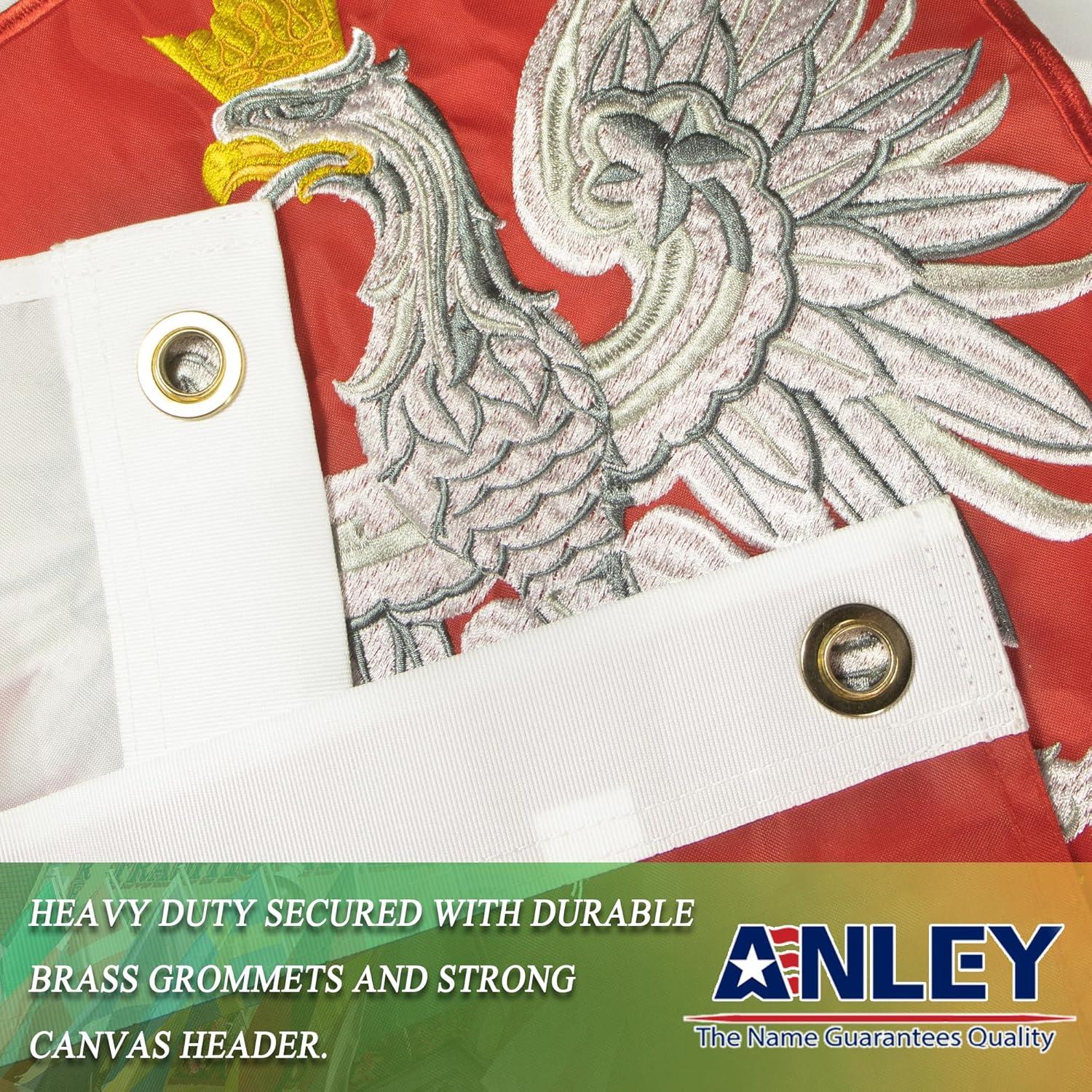 Anley EverStrong Series Poland State Ensign Flag 3x5 Foot Heavy Duty Nylon - Embroidered Polish Eagle Flags