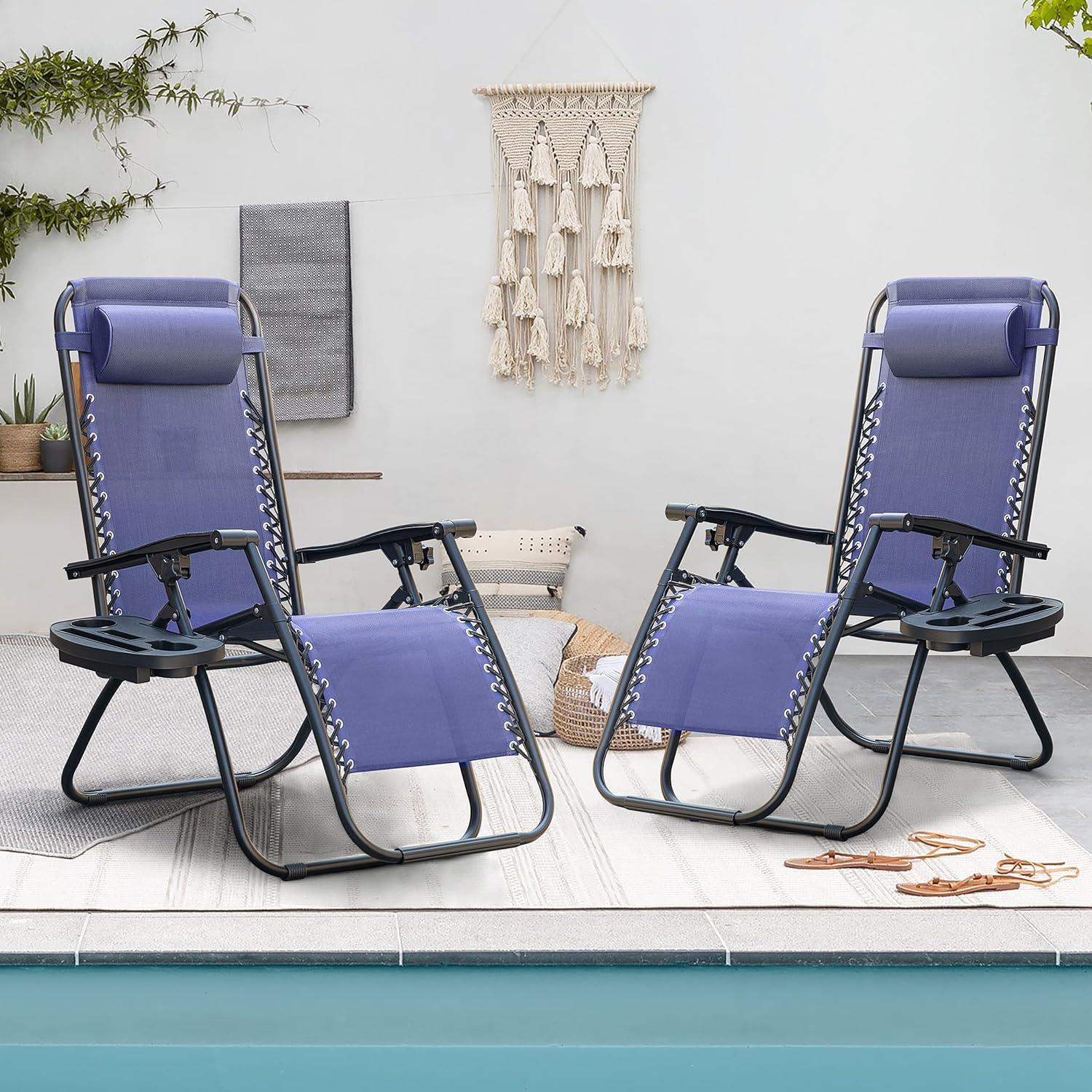 Homall Blue Steel Zero Gravity Reclining Lounger Set with Cushions