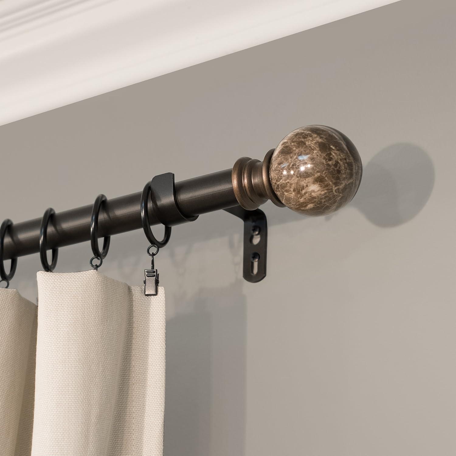 Adjustable Bronze Marble Ball Curtain Rod Set, 18-36 Inches