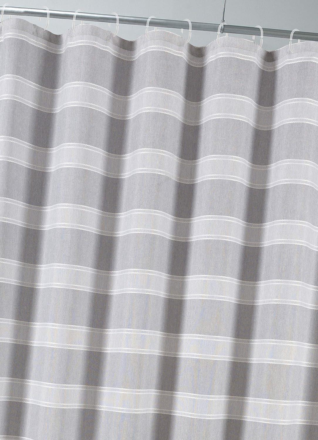 Dainty Home Madison Striped Textured Embossed Weaved Striped Cotton Feel Designed Fabric Shower Curtain 70W x 72L in Silver