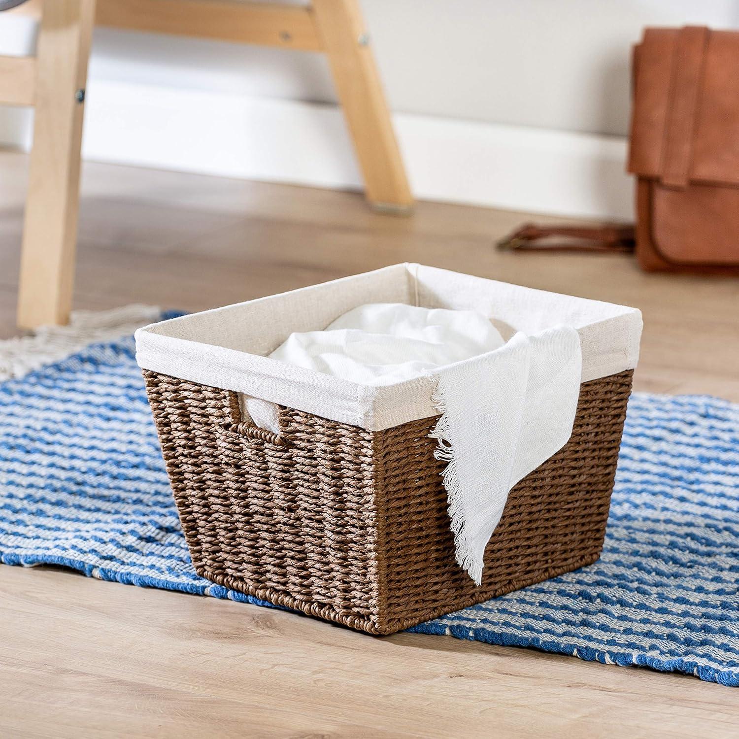 Honey-Can-Do Paper Rope and Steel Storage Basket with Liner, Brown/Natural