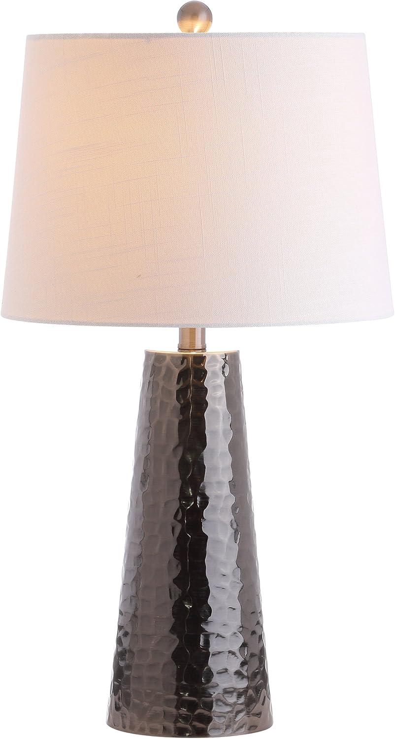 Black Nickel Hammered Metal LED Table Lamp with White Shade