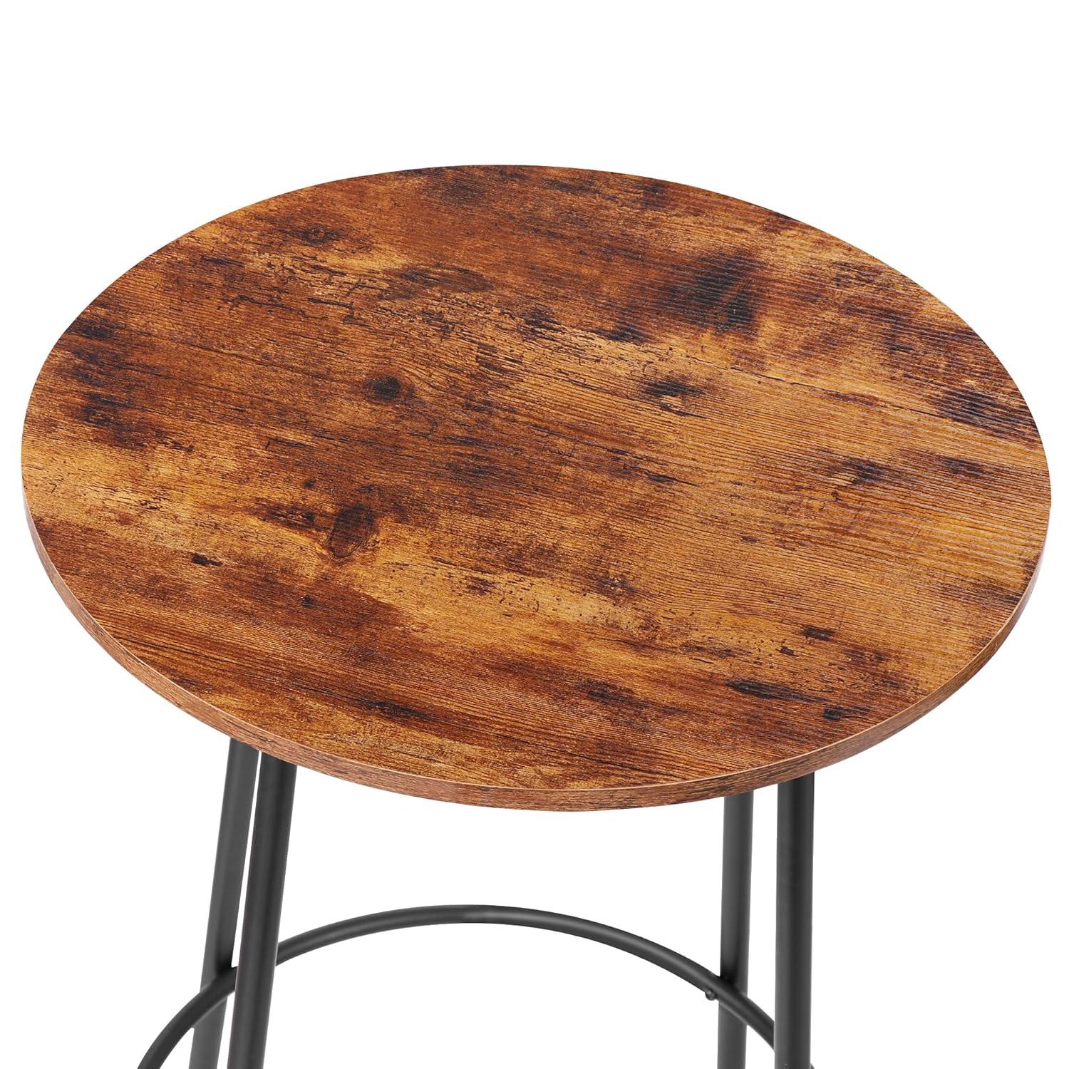 ZENSTYLE 3 Piece Pub Dining Table Set Wooden Round Breakfast Tables w/2 Bar Chairs Stools Brown